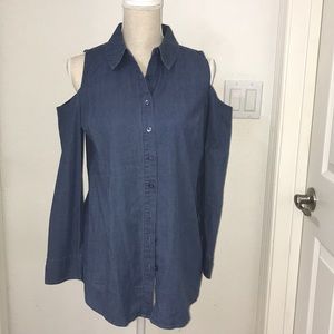 Denim & Co. Stretch. Denim Cold Shoulder Top